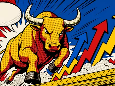 Goldman Sachs US38141G1040 Pop Art Bulle mit Halftone Punkten und aufwärts weisenden farbigen Comic Pfeilen - Foto: THN