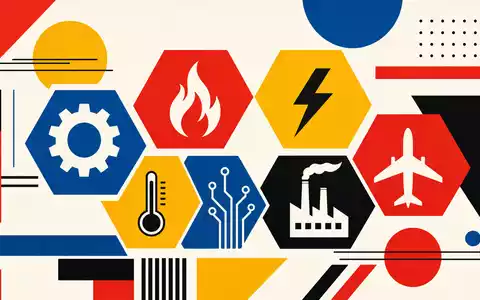 Honeywell US4385161066 Bauhaus Poster zeigt Sechseck Waben mit Industrie Icons in Primärfarben und Rot - Foto: THN