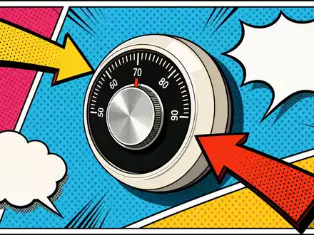 Honeywell US4385161066 Pop Art Comic zeigt stilisierten Thermostat mit Halftone Punkten und Comic Pfeilen - Foto: THN