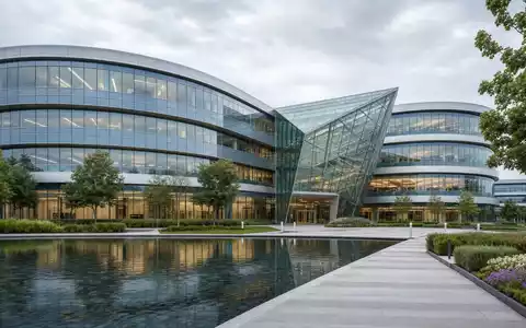 IBM Forschungszentrum modernes Glasgebäude mit ikonischer Fassade und großem Wasserbecken neutral US4592001014 - Foto: THN