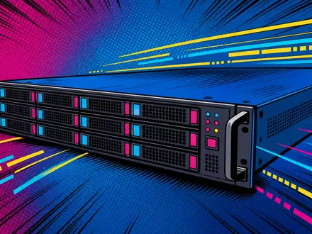 IBM Server als Pop Art Comic mit Halftone Punkten und dynamischen Datenströmen US4592001014 - Foto: THN