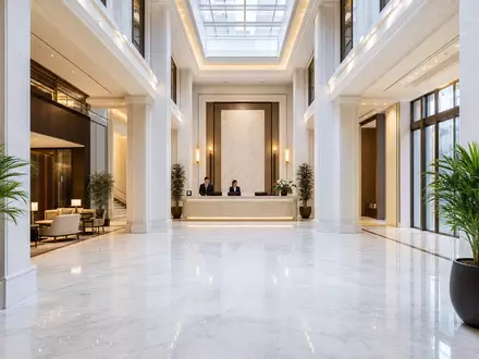JPMorgan Chase (US46625H1005) repräsentiert globales Bankgeschäft durch elegantes Marmor-Foyer mit freundlichem Empfang - Foto: THN