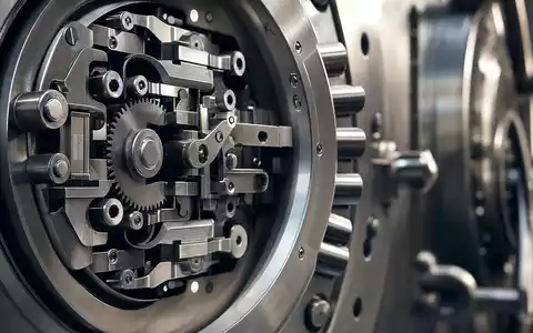 JPMorgan Chase (US46625H1005) steht für höchste Sicherheit: Makroaufnahme eines Tresorschloss-Mechanismus aus poliertem Edelstahl - Foto: THN