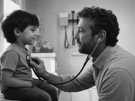 Johnson Kinderarzt untersucht ein Kind mit Stethoskop, US4781601046 steht für humane Medizin - Foto: THN