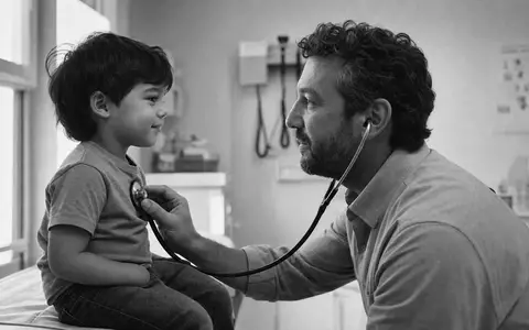 Johnson Kinderarzt untersucht ein Kind mit Stethoskop, US4781601046 steht für humane Medizin - Foto: THN