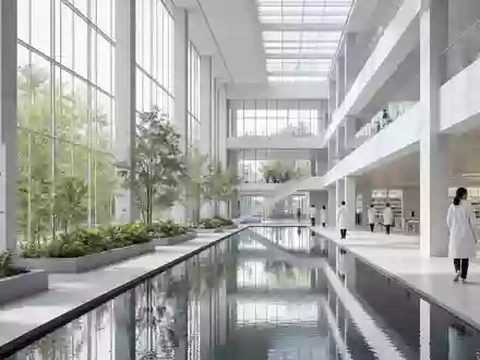 Johnson investiert in Pharma Forschung, US4781601046 Atrium mit Wasserbecken und hellem Tageslicht - Foto: THN