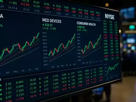 Johnson notiert an der NYSE, US4781601046 Pharma Med Devices Consumer Health Charts auf Bildschirm - Foto: THN