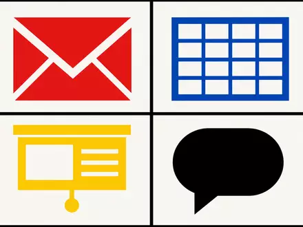 Microsoft Corporation (US5949181045) Bauhaus-Poster mit vier App-Symbol-Quadranten in Primärfarben Rot, Blau und Gelb - Foto: THN