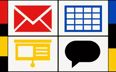 Microsoft Corporation (US5949181045) Bauhaus-Poster mit vier App-Symbol-Quadranten in Primärfarben Rot, Blau und Gelb - Foto: THN