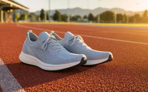 Nike Inc US6541061031 zeigt generische Laufschuhe auf einer roten Tartanbahn im goldenen Morgenlicht - Foto: THN