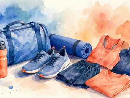 Nike Inc US6541061031 Sportausrüstung als farbenfrohes Aquarell mit Sneakern und Sporttasche künstlerisch dargestellt - Foto: THN