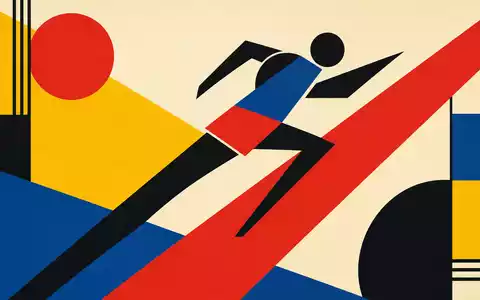 Nike Inc US6541061031 abstraktes Bauhaus Poster mit geometrischer Athletenfigur in leuchtenden Primärfarben gestaltet - Foto: THN