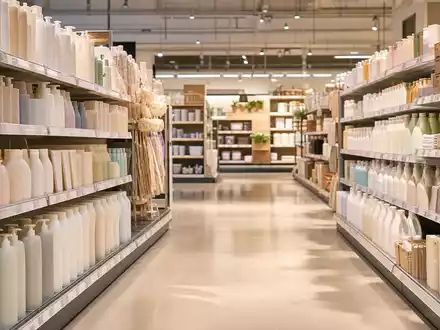 Procter und Gamble US7427181091 zeigt breite Supermarkt Regale mit generischen Pflegeprodukten in hellen Pastellfarben - Foto: THN
