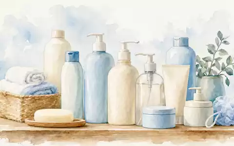 Procter und Gamble US7427181091 als Aquarell Stillleben mit generischen Pflegeflaschen auf einem rustikalen Holzregal - Foto: THN