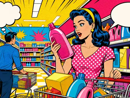 Procter Konsumgueterwelt US7427181091 als buntes Pop Art Comic mit Supermarkt Szene im Lichtenstein Stil dargestellt - Foto: THN