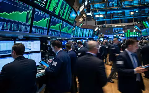 UnitedHealth Group US91324P1021 am NYSE-Börsenparkett mit grünen Healthcare-Kurscharts und sehr aktiven Börsenhändlern - Foto: THN