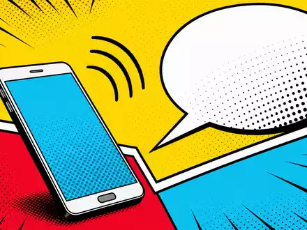 Verizon US92343V1044 – Pop-Art-Comic-Illustration zeigt ein generisches Smartphone mit großer Sprechblase als Mobilfunksymbol - Foto: THN