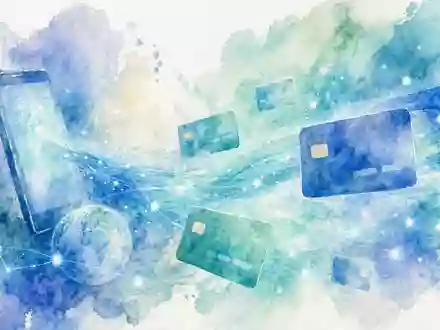 Visa Inc US92826C8394 stellt Online-Zahlung als fließendes Aquarell in hellen Blau und Türkistönen dar - Foto: THN