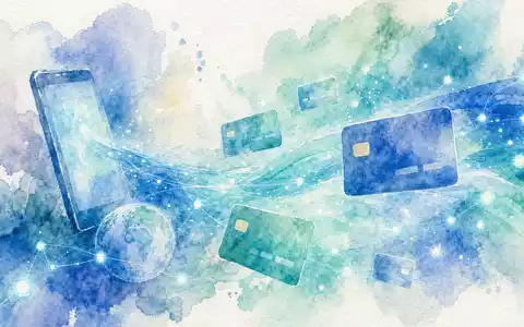 Visa Inc US92826C8394 stellt Online-Zahlung als fließendes Aquarell in hellen Blau und Türkistönen dar - Foto: THN