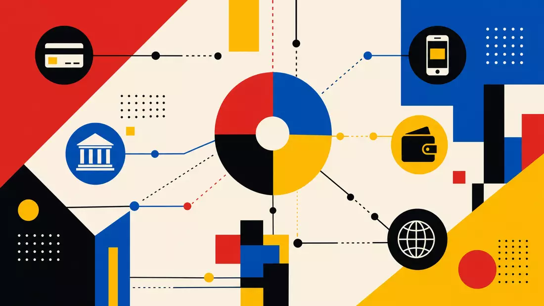 Bauhaus-Poster mit geometrischen Formen und Primärfarben Rot, Blau, Gelb als abstrakte Darstellung e