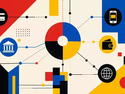 Visa Inc US92826C8394 abstrahiert das globale Zahlungsnetzwerk als Bauhaus-Poster in geometrischen Primärfarben gestaltet - Foto: THN