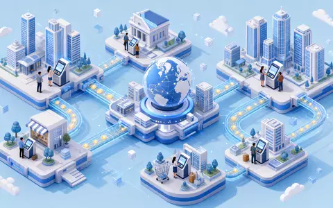 Visa Inc US92826C8394 visualisiert das globale Zahlungsnetzwerk als isometrische 3D-Stadtillustration in pastellblauem Stil - Foto: THN