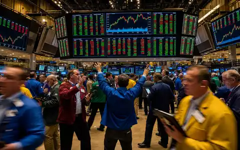 Visa Inc US92826C8394 zeigt Börsenhändler auf dem aktiven NYSE-Parkett in einem dramatischen Editorial-Pressefoto - Foto: THN