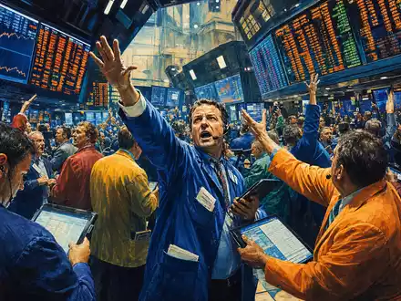 Walmart US9311421039 NYSE Börsen Editorial mit HÀndlern in farbigen Jacken am lebhaften Handelsparkett - Foto: THN