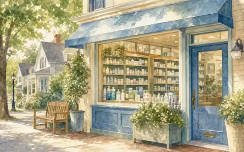 Walgreens US9314271019 als sanfte Aquarellillustration eines idyllischen generischen Apotheken-Storefronts in der amerikanischen Vorstadt - Foto: THN