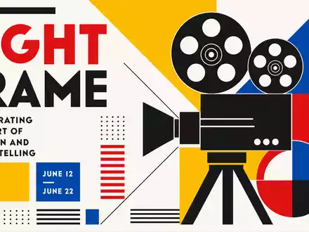 Disney US9314271084 als Bauhaus-Poster mit geometrischen Formen und Filmkamera in kühnen Primärfarben - Foto: THN