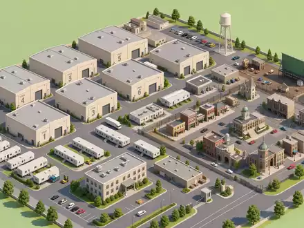 Disney US9314271084 als isometrisches 3D-Modell mit detailliertem generischen Filmstudio-Campus und einem Wasserturm - Foto: THN