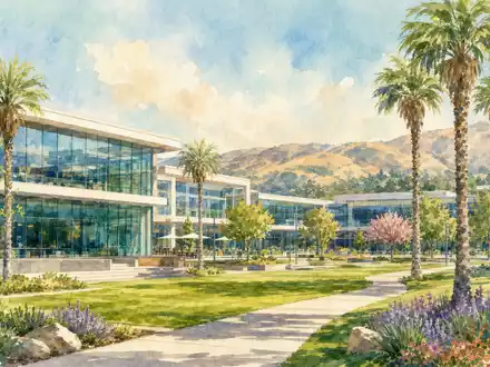 Aquarellmalerei einer Silicon-Valley-Bürolandschaft symbolisiert Unternehmenssitz von Alphabet Inc. (Class C), ISIN US02079K1079 - Foto: THN