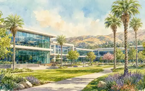 Aquarellmalerei einer Silicon-Valley-Bürolandschaft symbolisiert Unternehmenssitz von Alphabet Inc. (Class C), ISIN US02079K1079 - Foto: THN