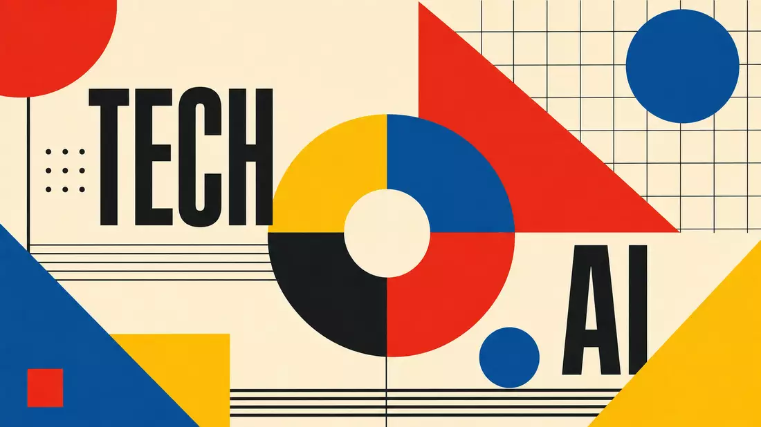 Bauhaus-Poster mit geometrischen Formen und dem Wort TECH