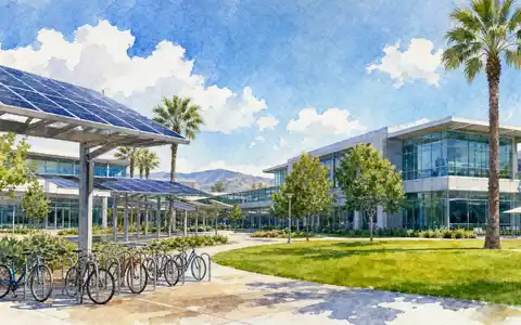 Aquarell eines generischen Tech-Campus im Mountain-View-Stil, Sinnbild für Alphabet Inc. (Class A), ISIN US02079K3059 - Foto: THN