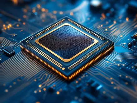 Makroaufnahme eines KI-Prozessorchips symbolisiert Alphabet Inc. (Class A), ISIN US02079K3059, künstliche Intelligenz und Hardware - Foto: THN