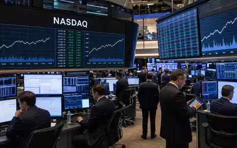 Börsen-Editorial vom Nasdaq-Handelsraum mit Kurscharts repräsentiert Alphabet Inc. (Class A), ISIN US02079K3059, Aktienhandel - Foto: THN