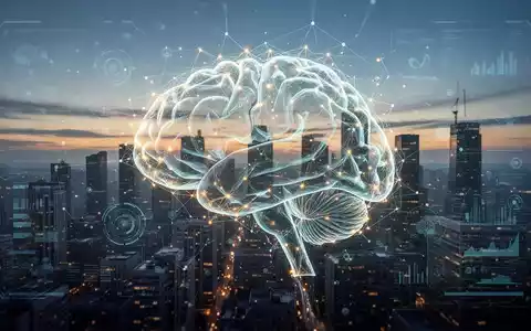 Eine stilisierte, leuchtende KI-Gehirnstruktur über einer modernen Stadtlandschaft bei Sonnenuntergang, die technologische Integration darstellt. - Foto: über boerse-global.de