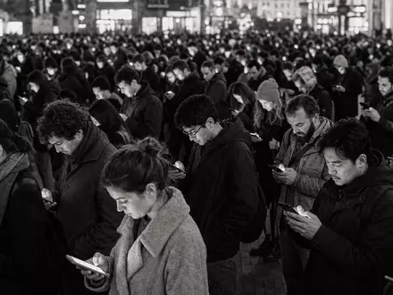 Meta Platforms US30303M1027 dokumentiert Menschenmenge mit Smartphones in schwarz weißer Reportage Fotografie - Foto: THN