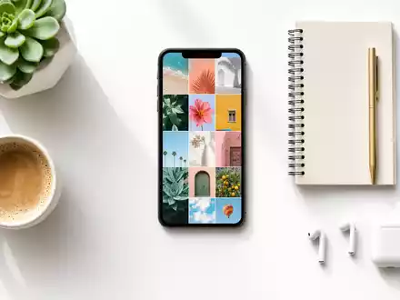Meta Platforms US30303M1027 als Flatlay mit Smartphone Kachel Grid und Social Content Requisiten - Foto: THN