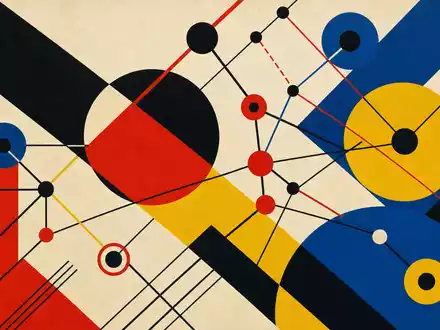 Meta Platforms US30303M1027 im Bauhaus Stil als abstraktes Netzwerk Poster mit Primärfarben - Foto: THN