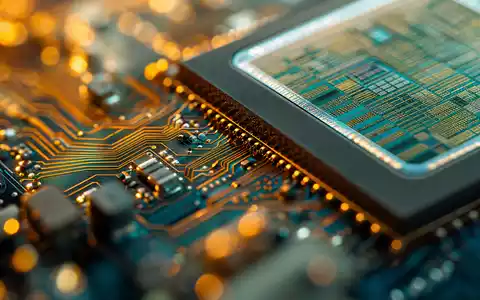 Meta Platforms US30303M1027 zeigt extreme Makrofotografie eines KI Prozessor Chips auf goldener Leiterplatte - Foto: THN