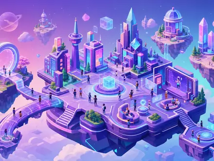 Meta Platforms US30303M1027 als isometrische 3D Illustration einer bunten virtuellen Metaverse Welt - Foto: THN