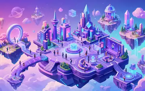 Meta Platforms US30303M1027 als isometrische 3D Illustration einer bunten virtuellen Metaverse Welt - Foto: THN