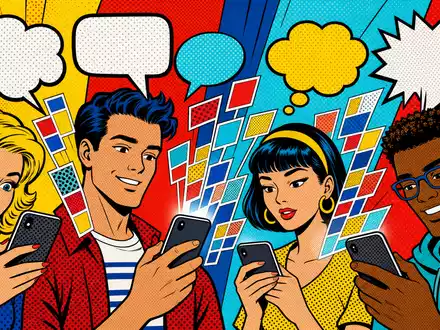 Meta Platforms US30303M1027 als Pop Art Comic mit Smartphones und bunten leeren Sprechblasen - Foto: THN