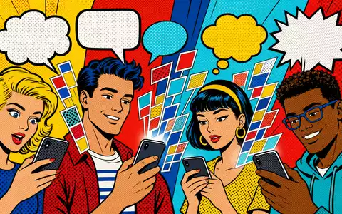 Meta Platforms US30303M1027 als Pop Art Comic mit Smartphones und bunten leeren Sprechblasen - Foto: THN