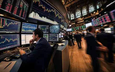 Nvidia US67066G1040 Börsenhändler analysiert NASDAQ-Technologiekurscharts konzentriert auf mehreren Monitoren im redaktionellen Editorial-Stil - Foto: THN