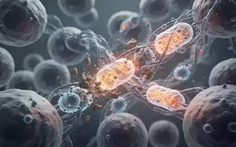 Mikroskopische Ansicht menschlicher Zellen, in denen Immunzellen Zellschrott beseitigen und Mitochondrien sichtbar sind. - Foto: über boerse-global.de