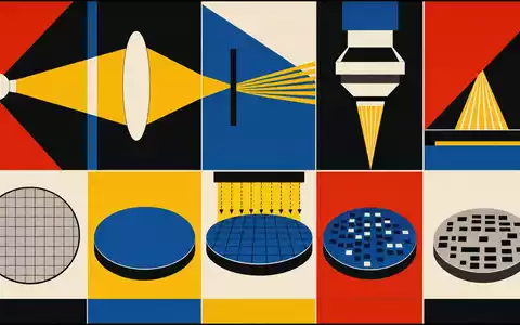 ASML NL0010273215 Bauhaus Poster abstrahiert Photolithographie Prozess in konstruktivistischen PrimÀrfarben Rot Blau - Foto: THN