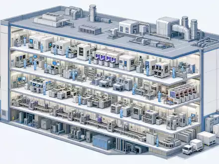 ASML NL0010273215 isometrischer 3D Schnitt zeigt mehrstöckige Halbleiter Fabrikationsanlage mit Reinräumen detailliert - Foto: THN